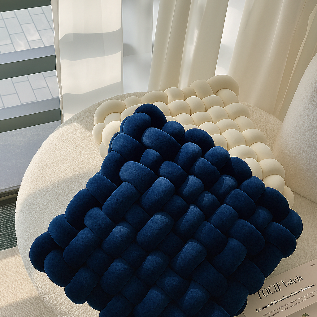 Myrrina | Knoopkussen van Pluche – Zacht & Decoratief – 30x33 cm