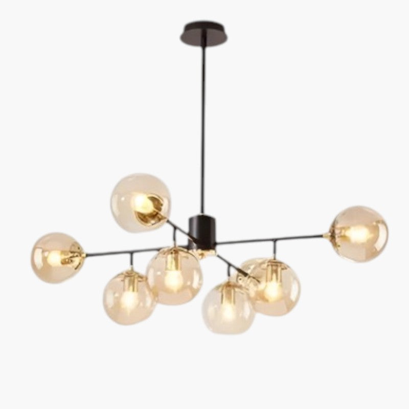 NEBULORA | Lampadario di Design con Sfere in Vetro Fumé – 8 Luci – Struttura Nera – E27 – 89 cm