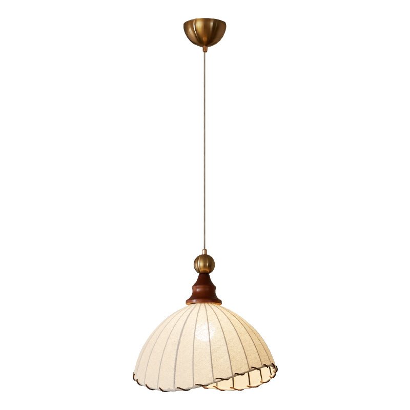 VELMARA Lampada a sospensione – Paralume in tessuto plissé con legno e metallo color oro – Ø40 cm