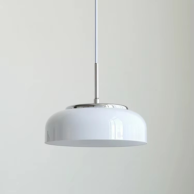ORLUMA Lampada a sospensione – Vetro a cupola bianco cromo – Design Bauhaus – Ø23 cm