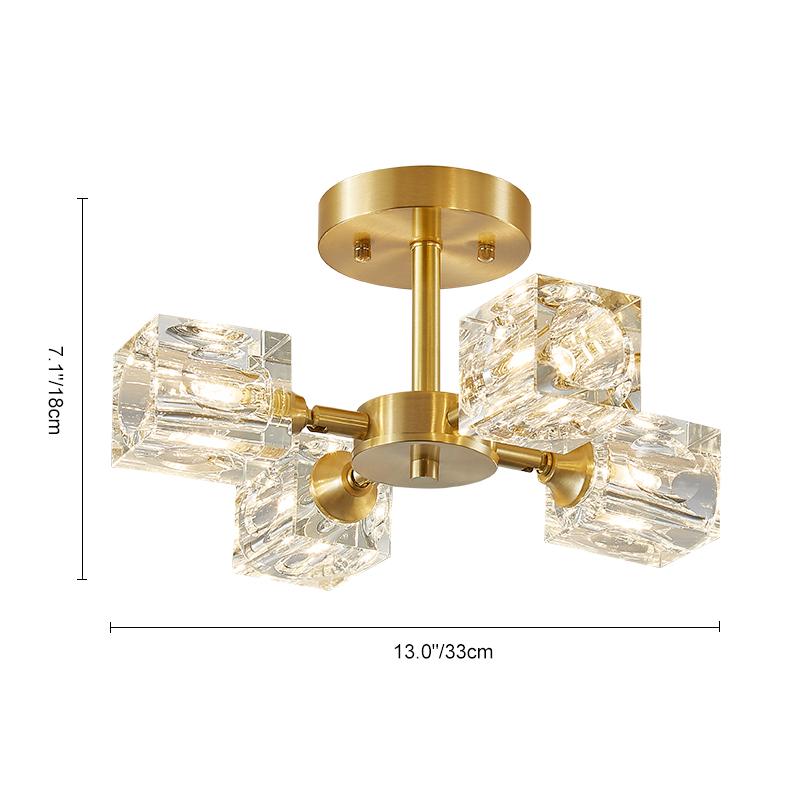 4-luci Lampada da soffitto quadrata in cristallo
