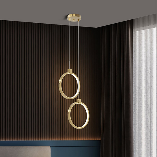 SOLVARÉ Hanglamp | Dubbele Ringen in Goudkleurig Messing | LED Verlichting