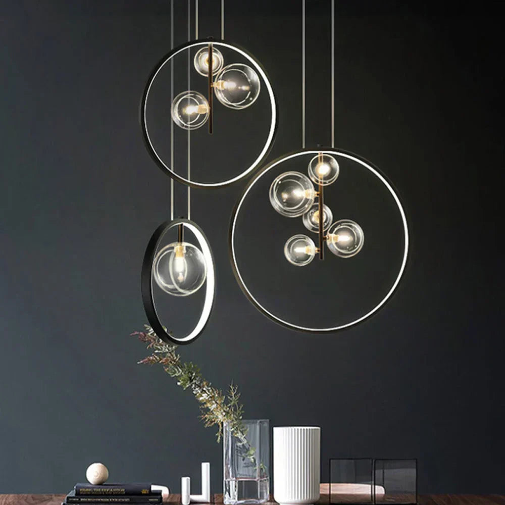 BubbleLuxe - Lampada a sospensione in vetro scandinavo con anello