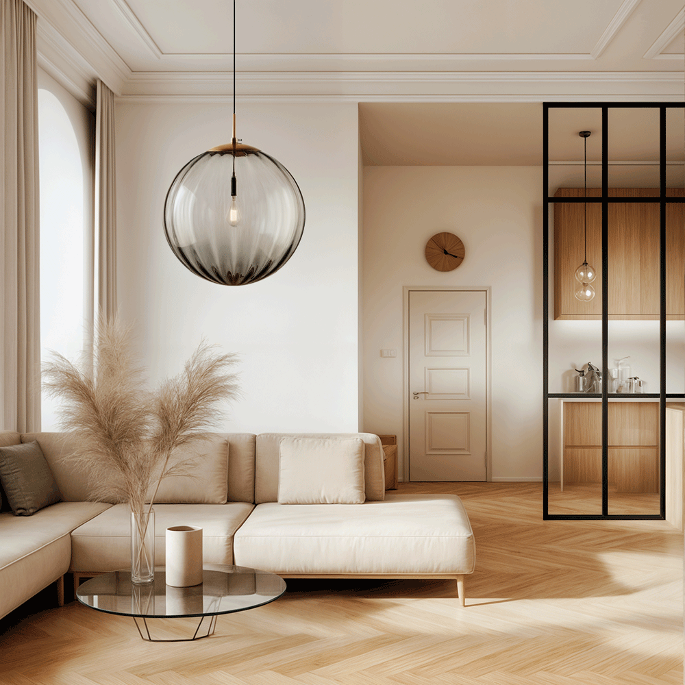 Lampada a Sospensione con Globo di Vetro SOLENZA – Illuminazione Calda d'Ambiente con Accenti di Cristallo