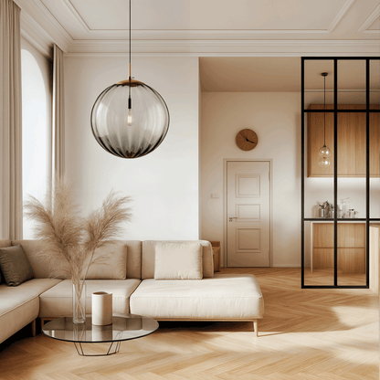 Lampada a Sospensione con Globo di Vetro SOLENZA – Illuminazione Calda d'Ambiente con Accenti di Cristallo