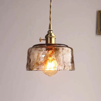 Vintagea Lampada a Sospensione Retrò – Design in Metallo Dorato con Paralume in Vetro – Regolabile & Attacco E27