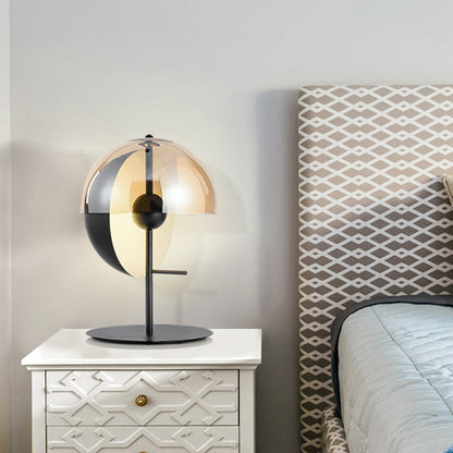 Glube Lampa nocna - nowoczesna czarna lampka stołowa z kloszem z bursztynowego szkła