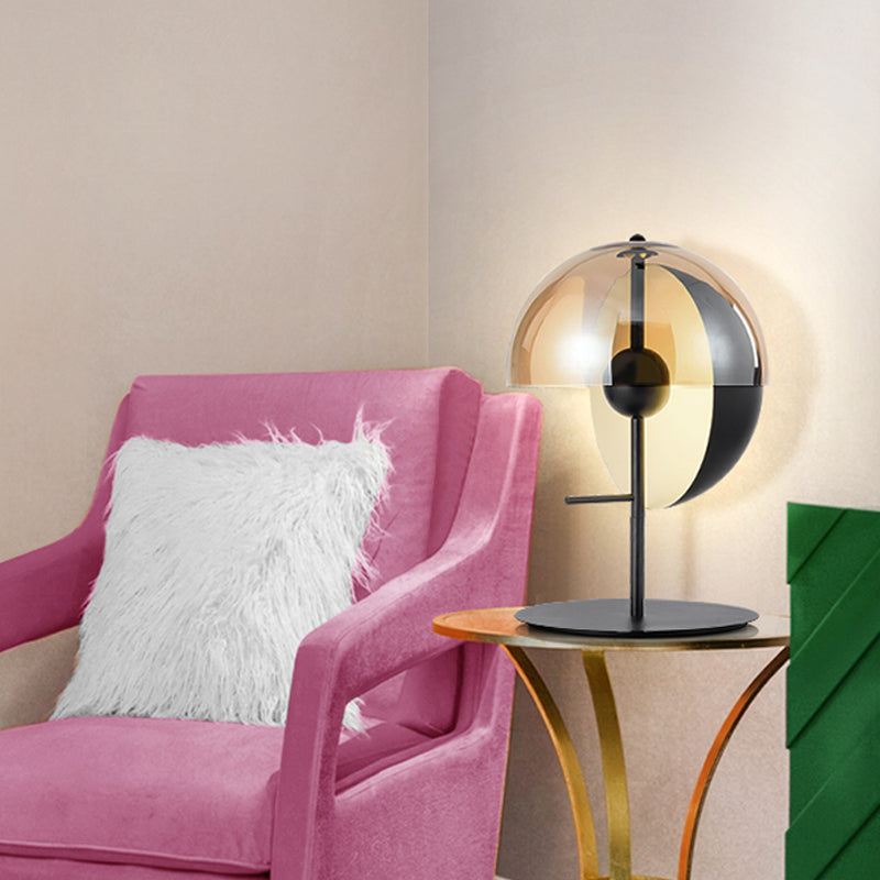 Glube Lampa nocna - nowoczesna czarna lampka stołowa z kloszem z bursztynowego szkła