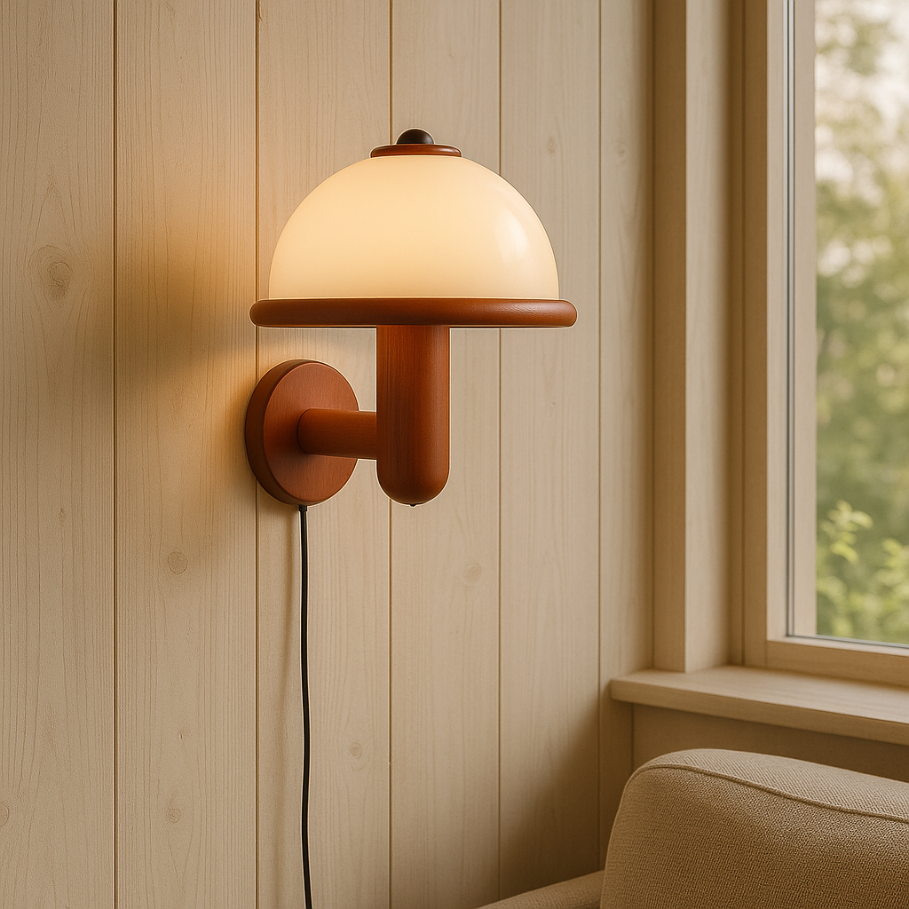 NordShroom | Houten Wandlamp in Scandinavische Paddenstoelstijl