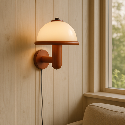 NordShroom | Houten Wandlamp in Scandinavische Paddenstoelstijl