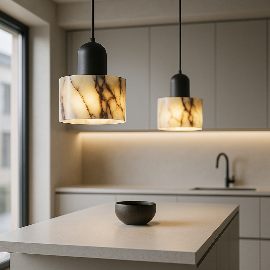 Lampada a sospensione OBSCURA | Design in marmo nero con LED E27 | Aspetto pietra naturale di lusso