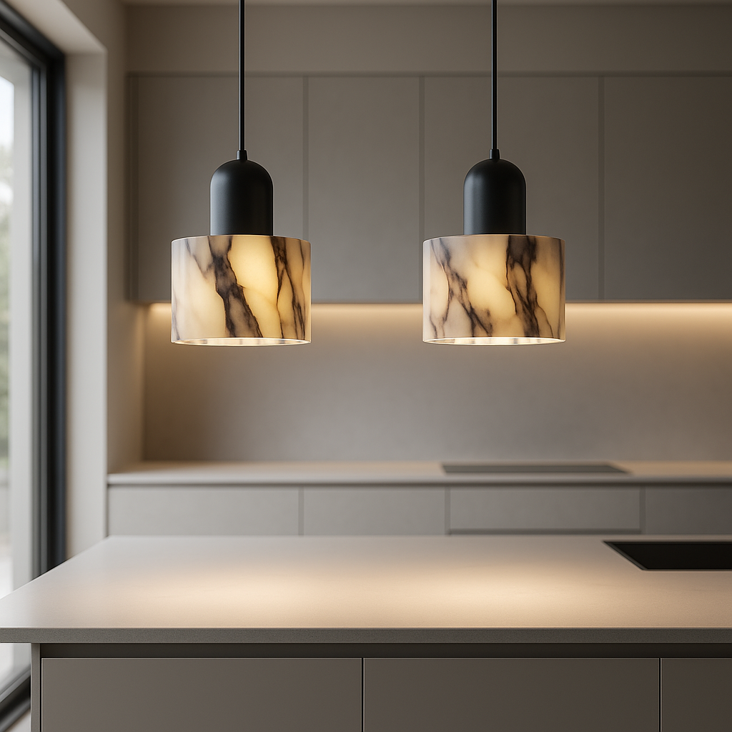 Lampada a sospensione OBSCURA | Design in marmo nero con LED E27 | Aspetto pietra naturale di lusso