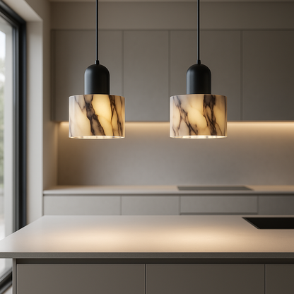 Lampada a sospensione OBSCURA | Design in marmo nero con LED E27 | Aspetto pietra naturale di lusso