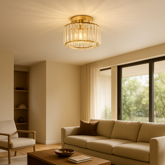 Brilliance Kristallen Plafondlamp | Rond Ø17cm | Goudkleurig | Luxe Design | E27 Fitting