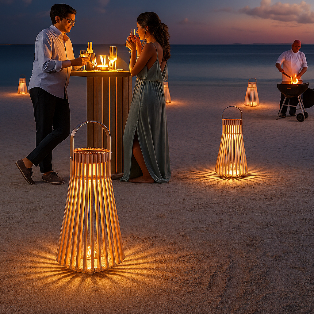 TeakGlow | Lanterna Solare in Rattan per Esterni – Manico in Legno – Resistente alle Intemperie – Illuminazione da Giardino a LED – 39 x 68 cm