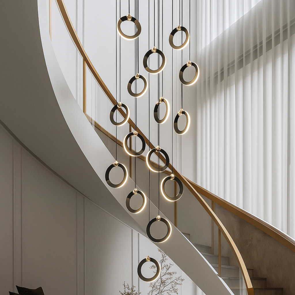 KhaatemLuce – Lampada a Sospensione LED Futuristica con Anelli Multipli – Altezza Regolabile – Design Moderno