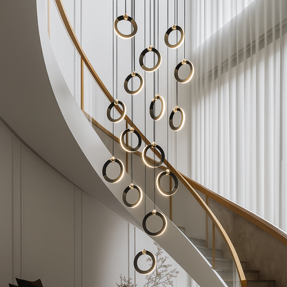 KhaatemLuce – Lampada a Sospensione LED Futuristica con Anelli Multipli – Altezza Regolabile – Design Moderno