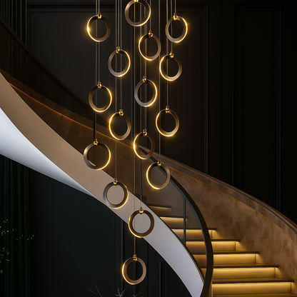 KhaatemLuce – Lampada a Sospensione LED Futuristica con Anelli Multipli – Altezza Regolabile – Design Moderno