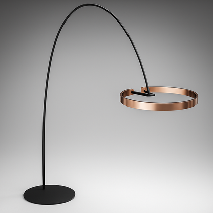 Halo – Design Vloerlamp met Gebogen Arm en LED Ringen – Aluminium & Acryl – Modern Interieur