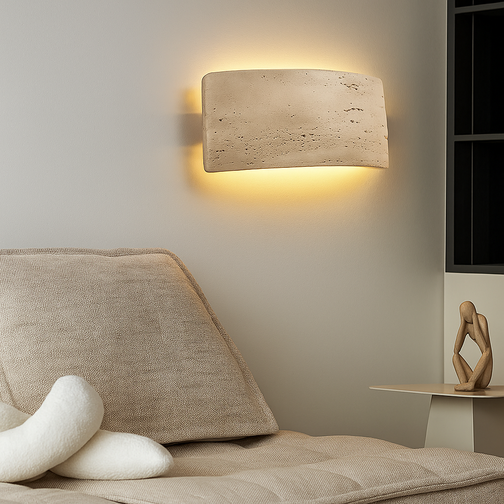 Velano – Kinkiet z kamienia trawertynowego i szkła – Do użytku wewnętrznego i zewnętrznego – Ø25 cm