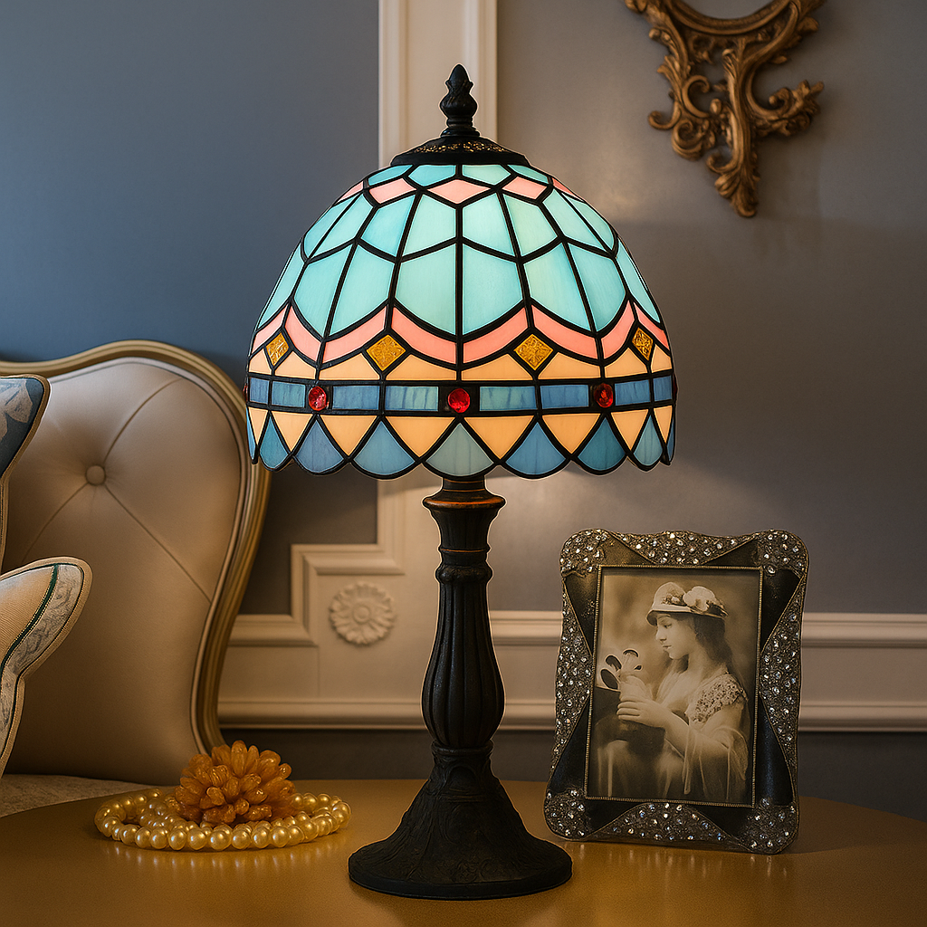 LichtBries - Tiffany-vormige lamp van gekleurd glas met loodlijnen