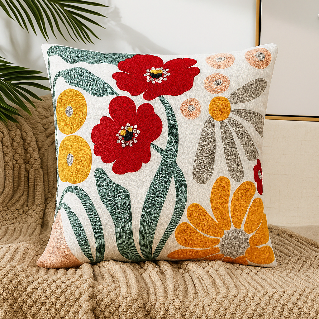 Fleuriva | Sierkussen met Bloemenprint – 45x45 cm – Zachte Vulling – Afneembare & Wasbare Kussenhoes