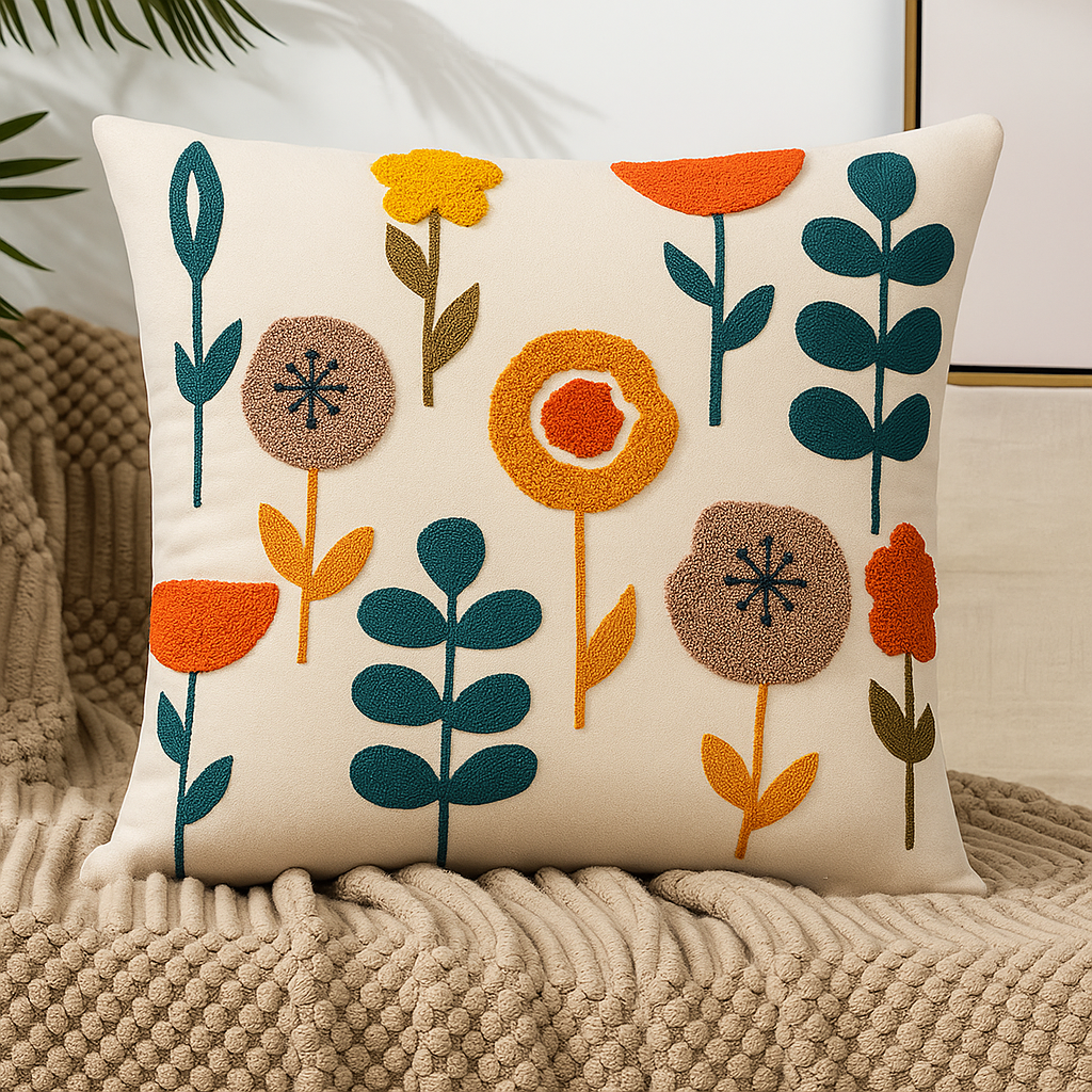Fleuriva | Sierkussen met Bloemenprint – 45x45 cm – Zachte Vulling – Afneembare & Wasbare Kussenhoes