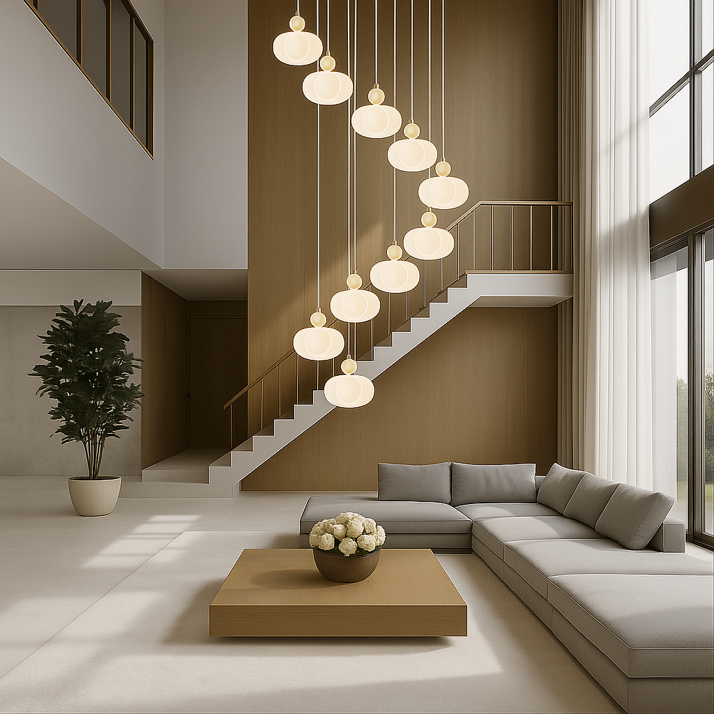 Decolure | Lampadario Art Deco per Atrio Scala – Design LED color crema