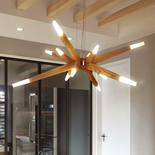 StarGlow – Lampadario in legno Sputnik contemporaneo con illuminazione LED