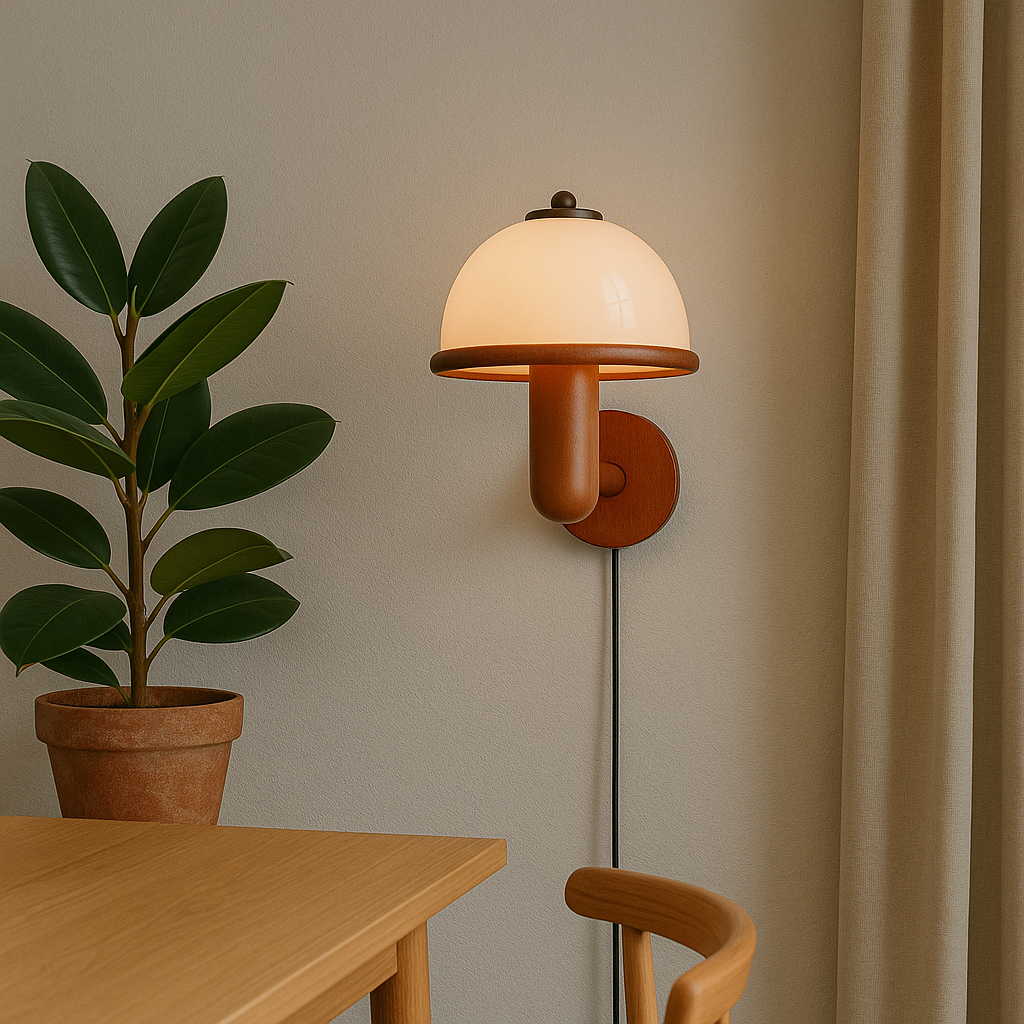 NordShroom | Houten Wandlamp in Scandinavische Paddenstoelstijl