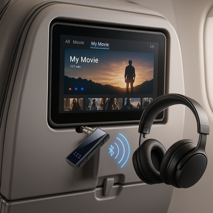 SkyFlyer Pro | Draadloze Bluetooth Vliegtuigadapter – 2-in-1 Zender & Ontvanger – AUX & Type-C – Met Microfoon