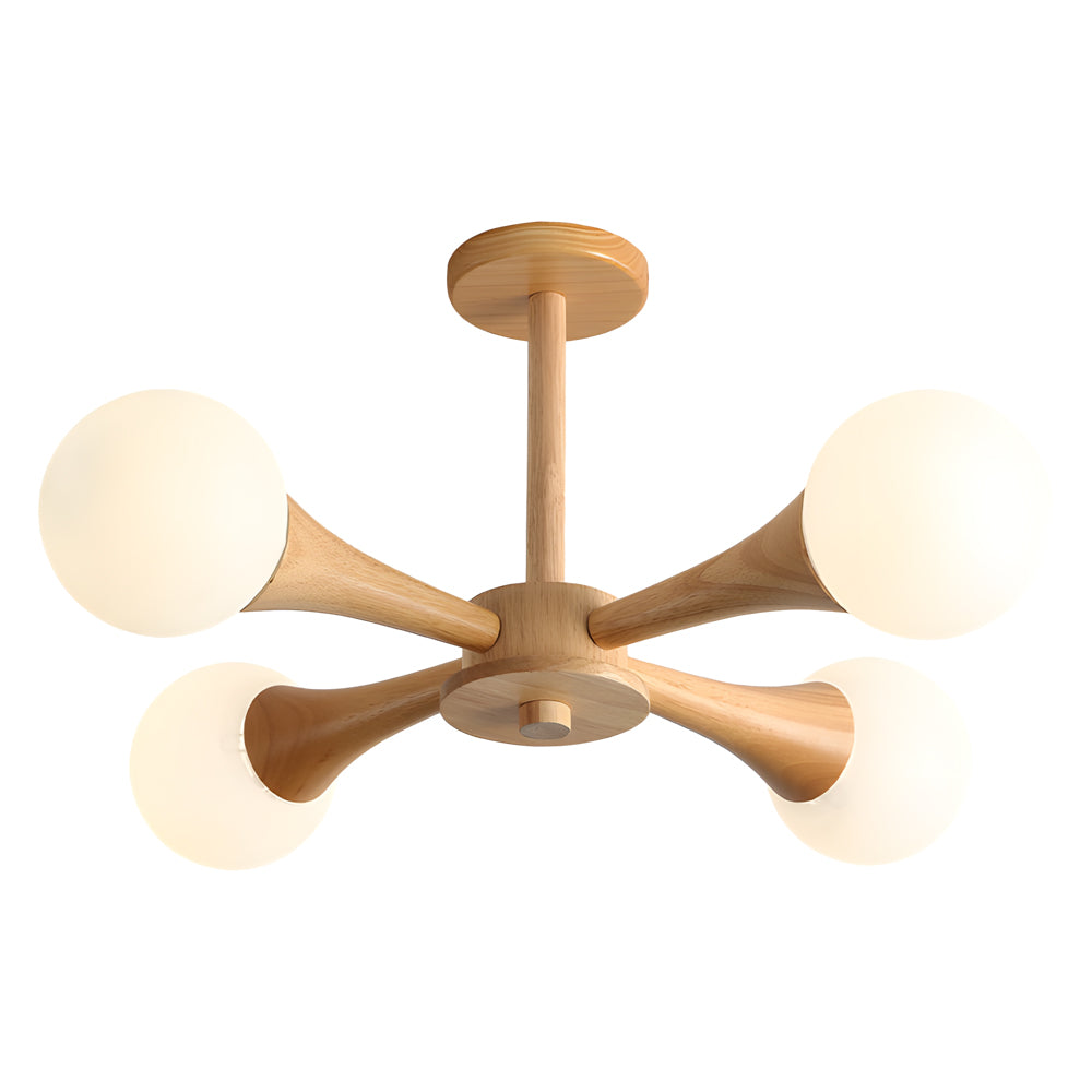 OctoGlow - Scandinavische Houten Kroonluchter met Glazen Lampenkappen