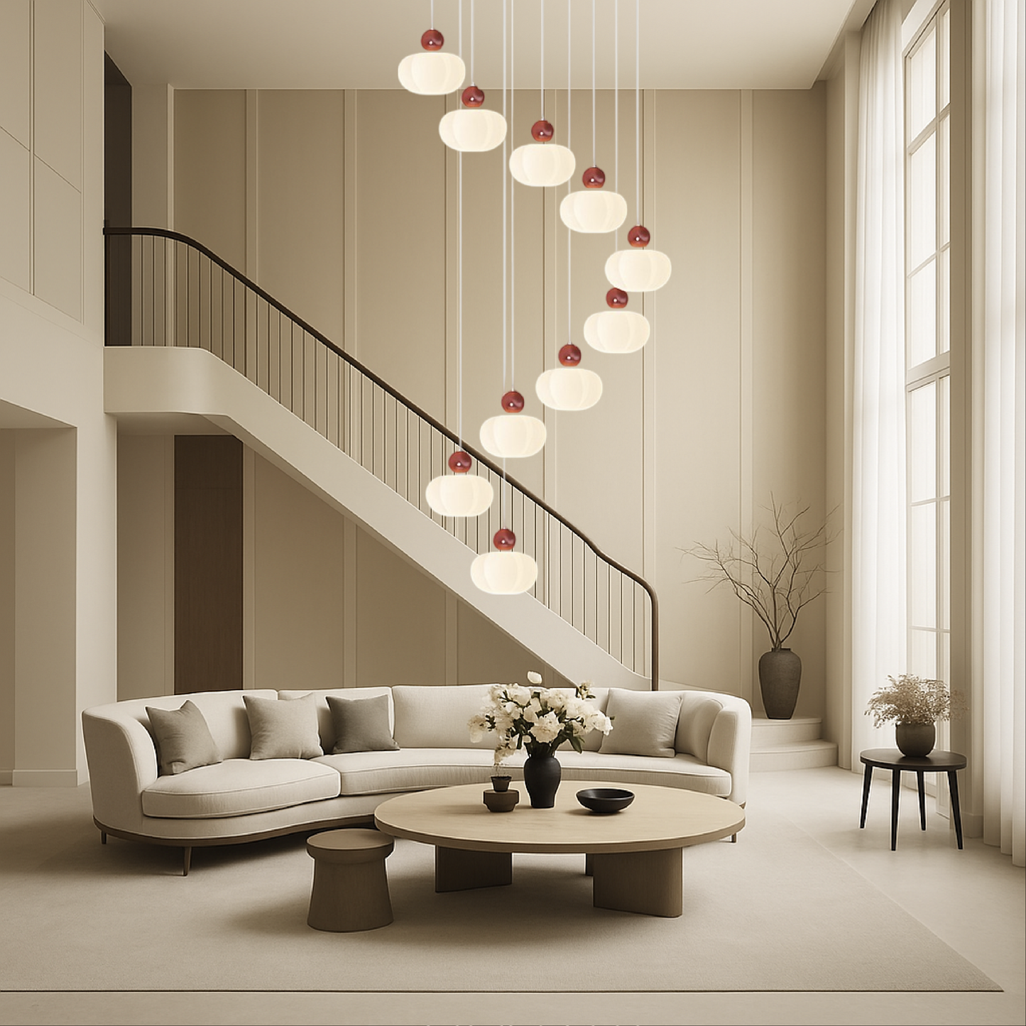 Decolure | Lampadario Art Deco per Atrio Scala – Design LED color crema