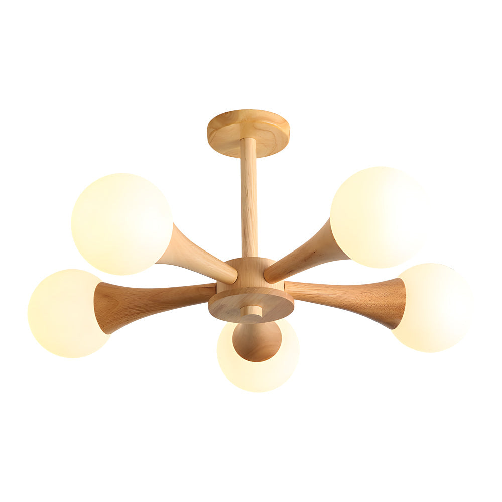 OctoGlow - Scandinavische Houten Kroonluchter met Glazen Lampenkappen