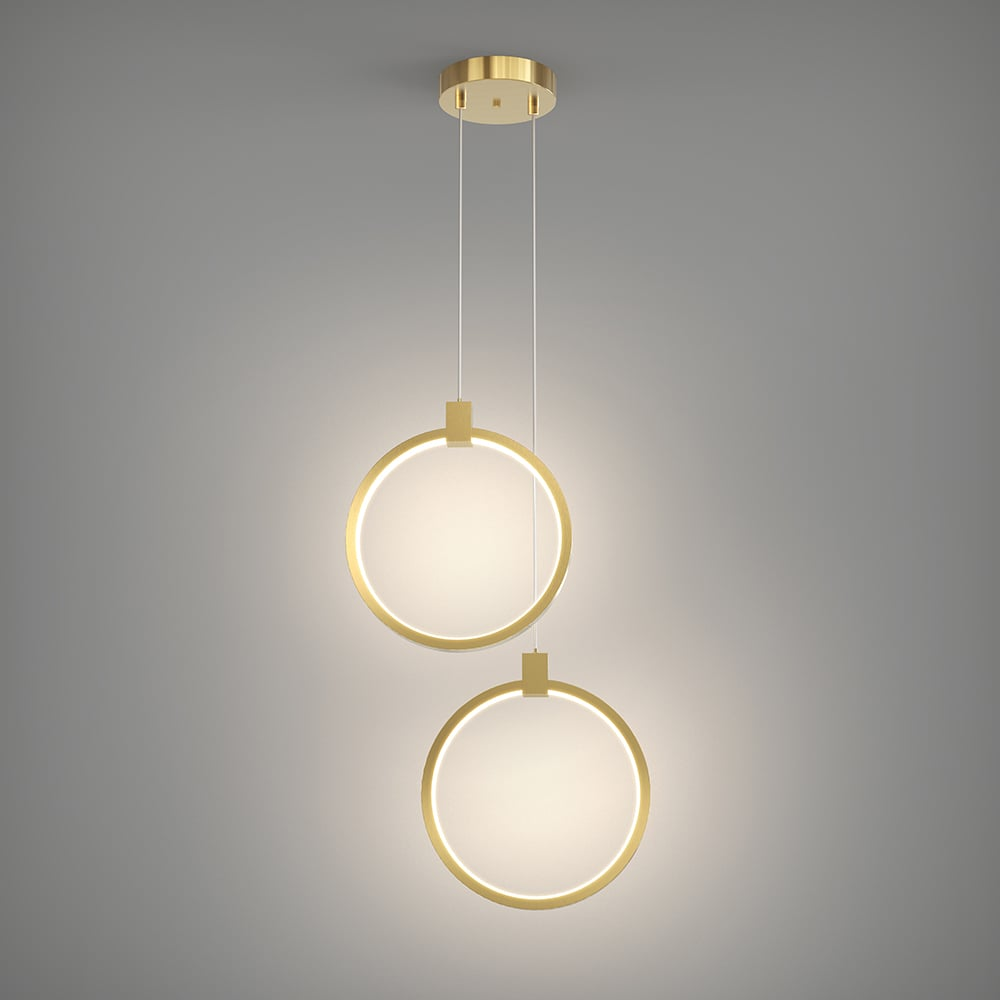 SOLVARÉ Hanglamp | Dubbele Ringen in Goudkleurig Messing | LED Verlichting