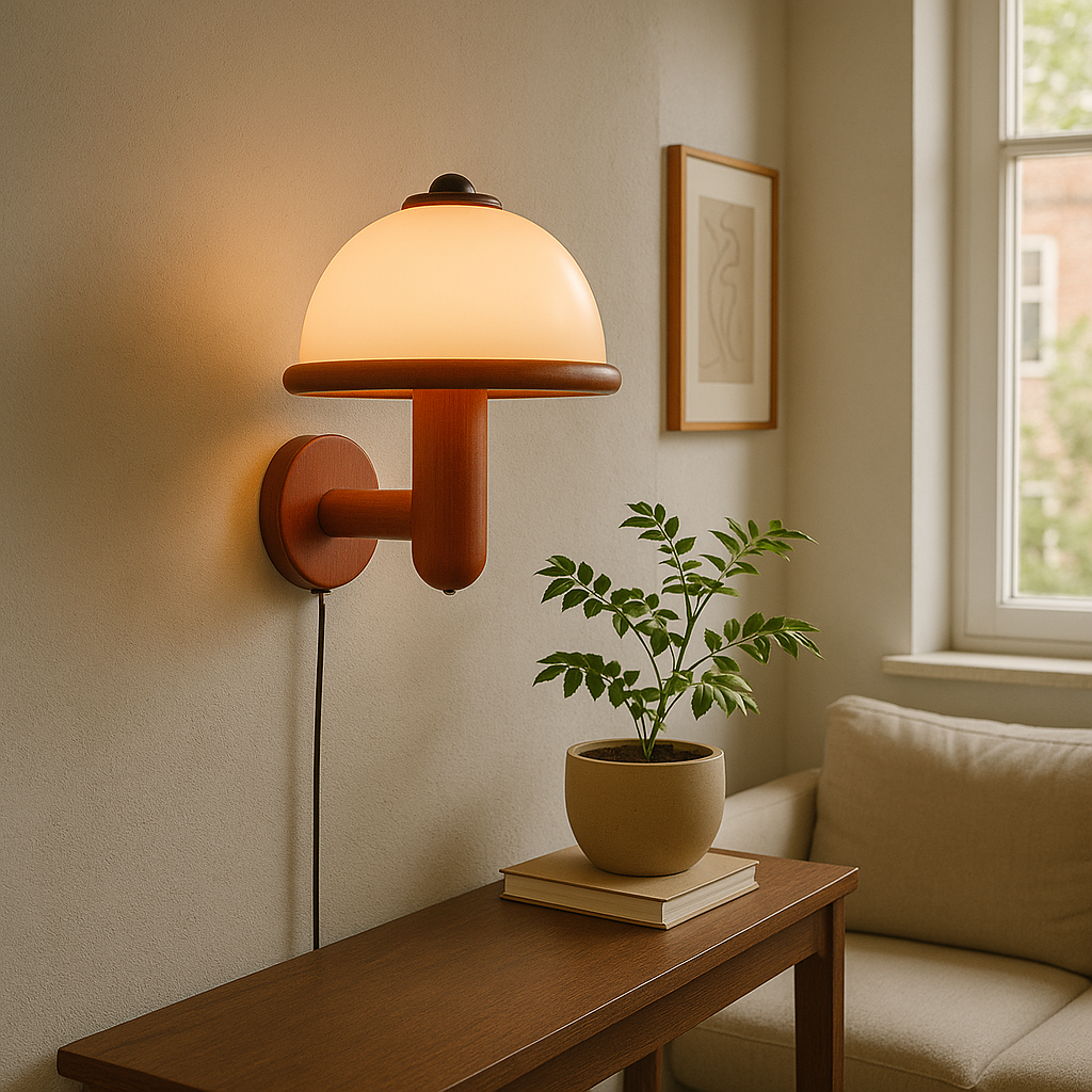 NordShroom | Houten Wandlamp in Scandinavische Paddenstoelstijl