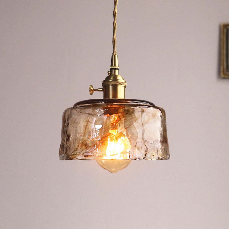 Vintagea Lampada a Sospensione Retrò – Design in Metallo Dorato con Paralume in Vetro – Regolabile & Attacco E27