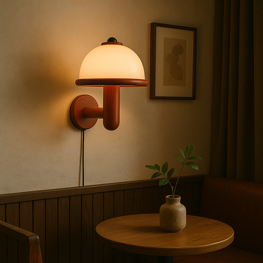 NordShroom | Houten Wandlamp in Scandinavische Paddenstoelstijl