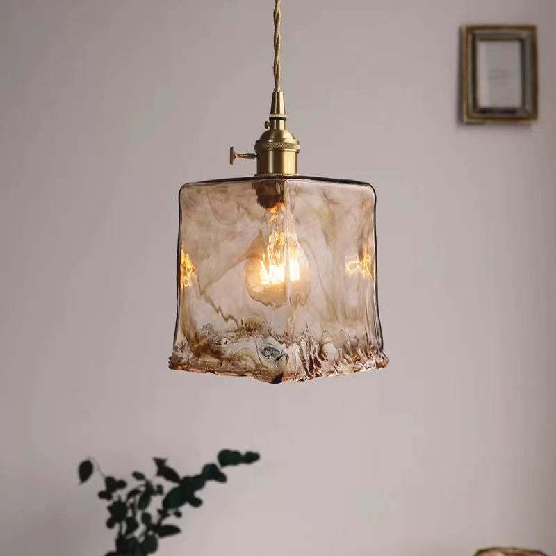 Vintagea Lampada a Sospensione Retrò – Design in Metallo Dorato con Paralume in Vetro – Regolabile & Attacco E27