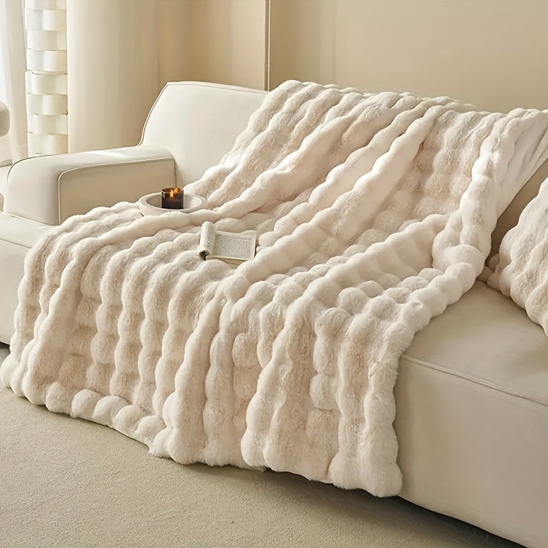 Faux Konijnenbont Bubbel Fleece Deken - Luxe Zachte Fleece Deken