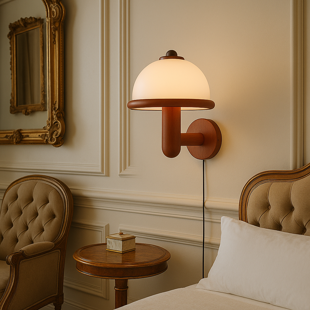 NordShroom | Houten Wandlamp in Scandinavische Paddenstoelstijl