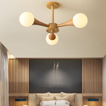 OctoGlow - Scandinavische Houten Kroonluchter met Glazen Lampenkappen