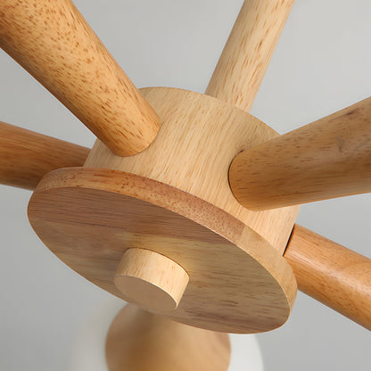 OctoGlow - Scandinavische Houten Kroonluchter met Glazen Lampenkappen