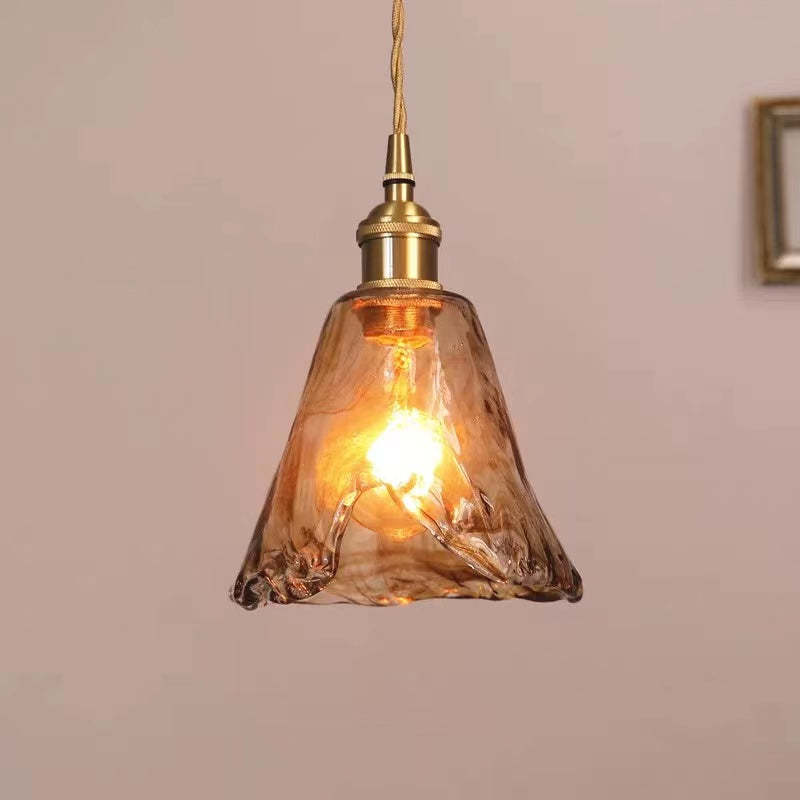 Vintagea Lampada a Sospensione Retrò – Design in Metallo Dorato con Paralume in Vetro – Regolabile & Attacco E27