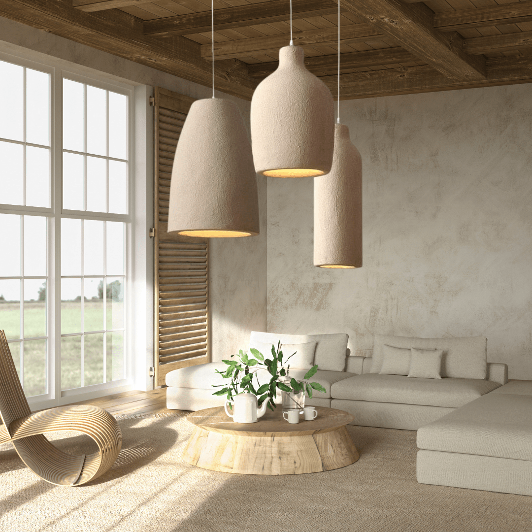 TERRALUNA Lampada a sospensione – Design minimalista in cemento con illuminazione LED calda