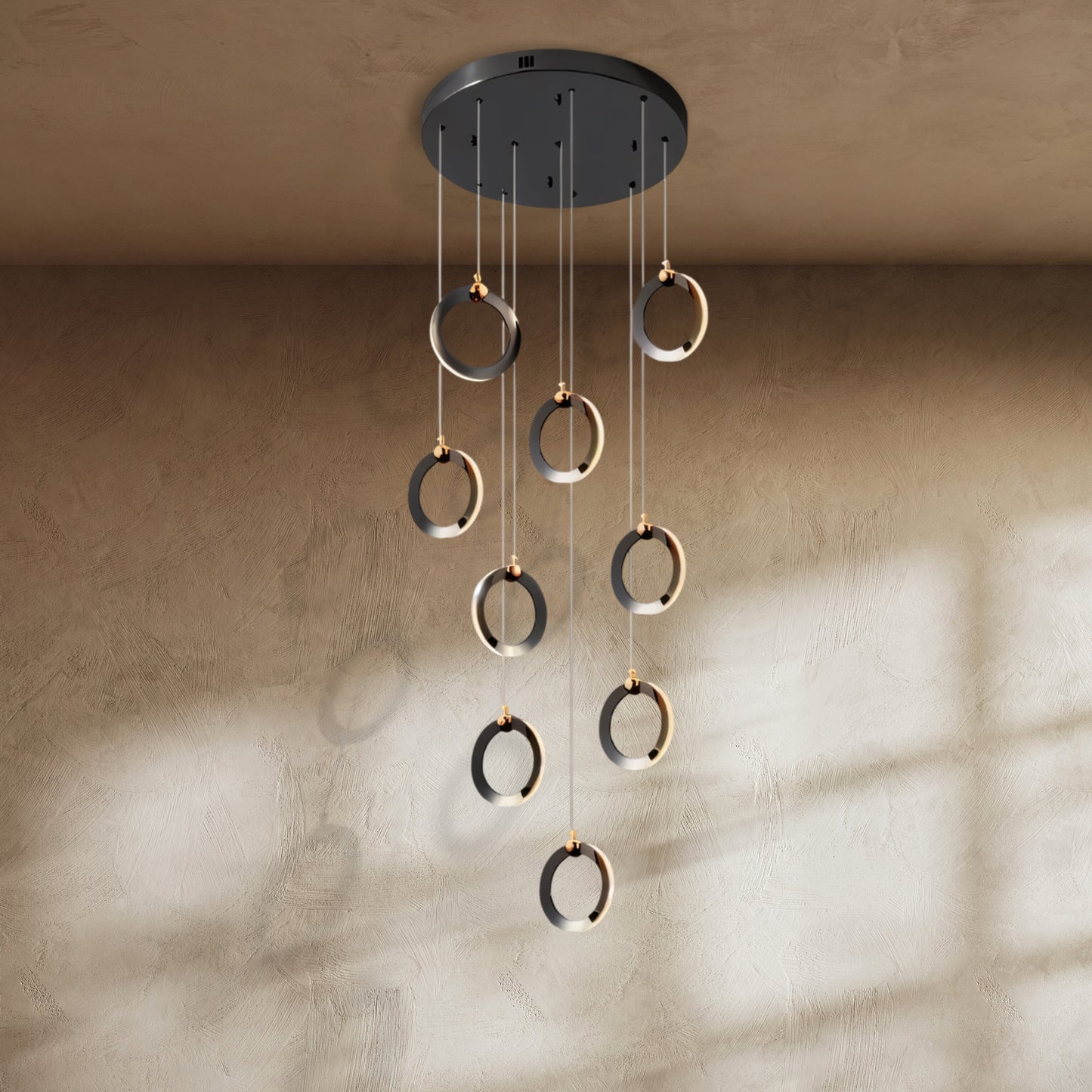 KhaatemLuce – Lampada a Sospensione LED Futuristica con Anelli Multipli – Altezza Regolabile – Design Moderno