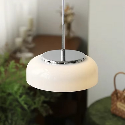 ORLUMA Hanglamp – Chroomwit Koepelglas – Bauhaus Design – Ø23 cm