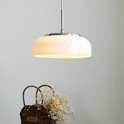 ORLUMA Hanglamp – Chroomwit Koepelglas – Bauhaus Design – Ø23 cm