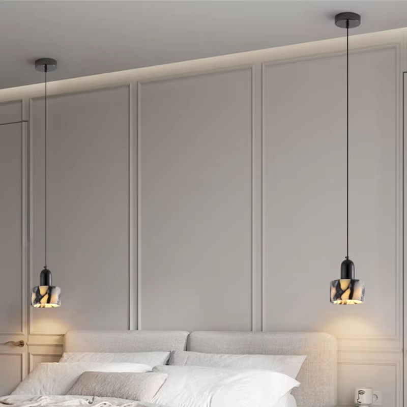 Lampada a sospensione OBSCURA | Design in marmo nero con LED E27 | Aspetto pietra naturale di lusso