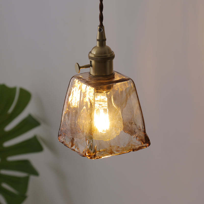 Vintagea Lampada a Sospensione Retrò – Design in Metallo Dorato con Paralume in Vetro – Regolabile & Attacco E27